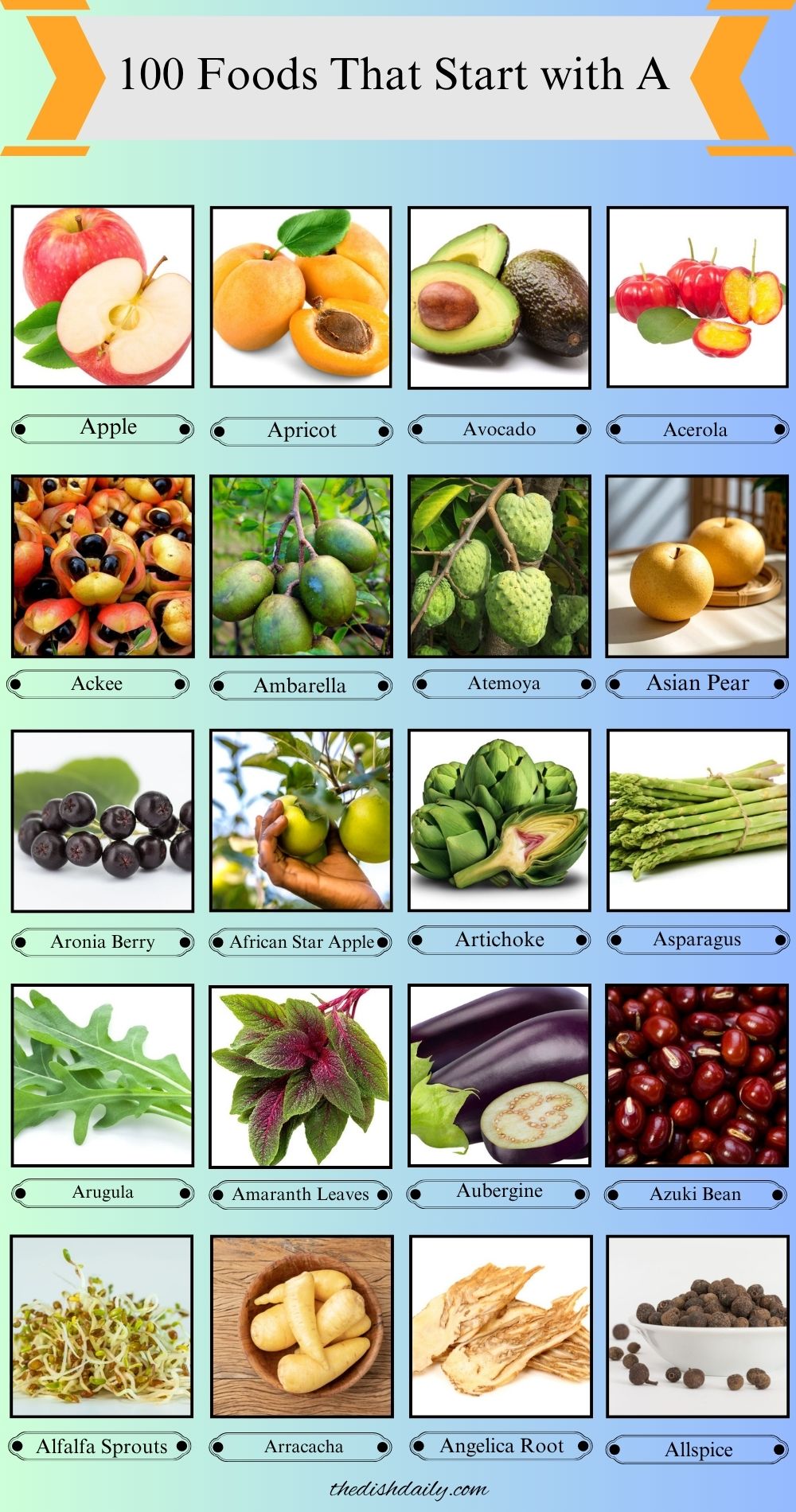 100 Foods That Start With A